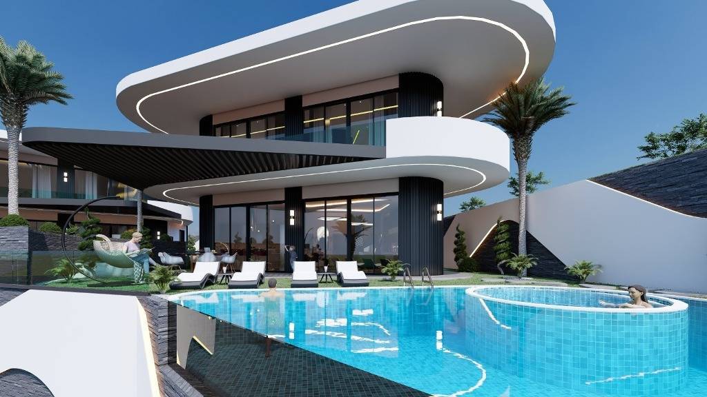 Moderní vily s výhledem na moře na prodej, Turecko Kargicak Alanya