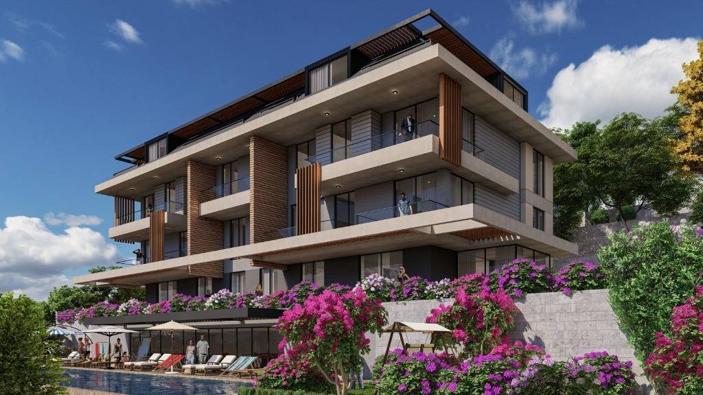 Alanya - Bektaş'ta satılık inşaat aşamasınd, deniz manzaralı daireler